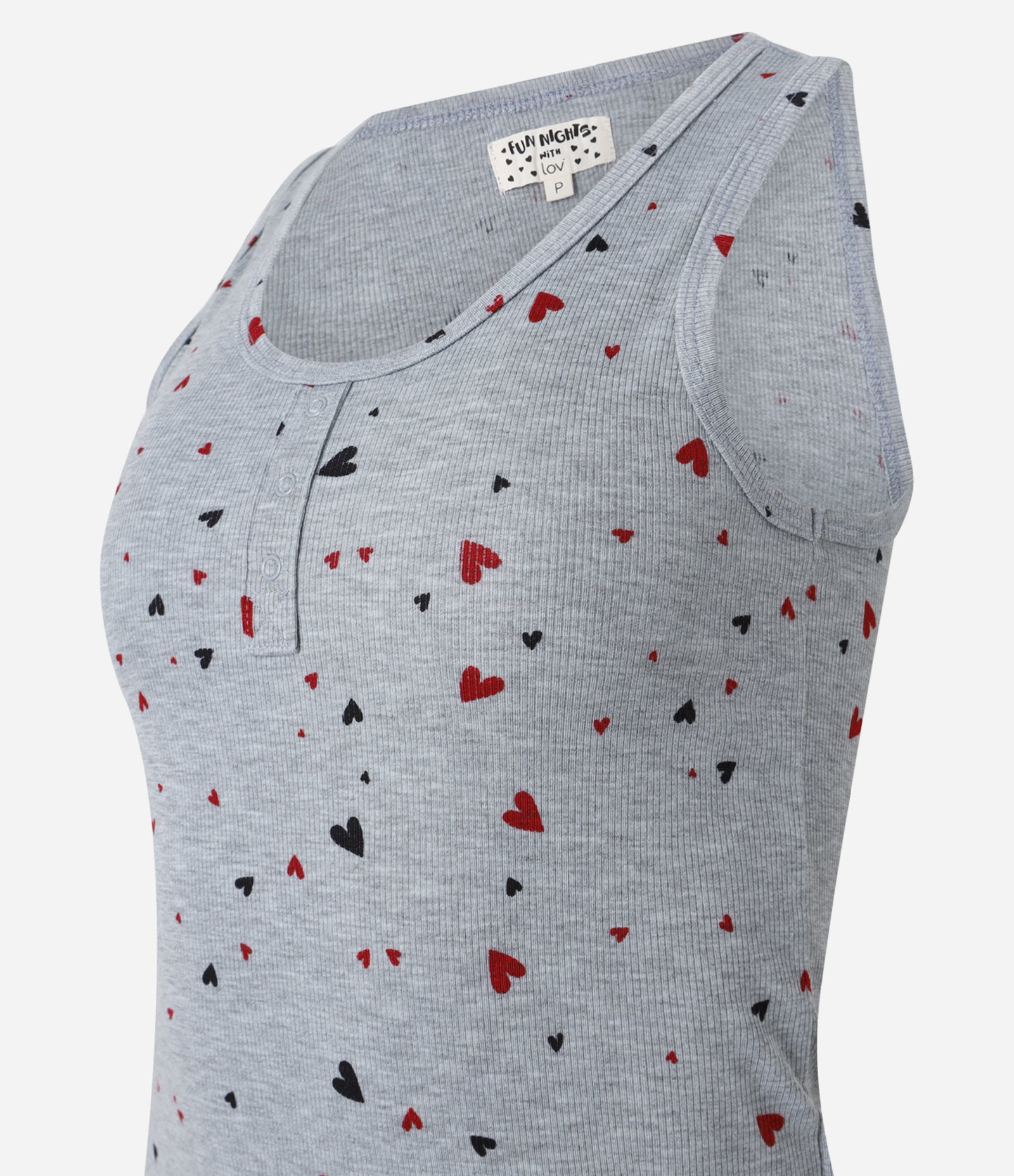 Pijama Short Doll em Ribana com Estampa de Corações Cinza 5