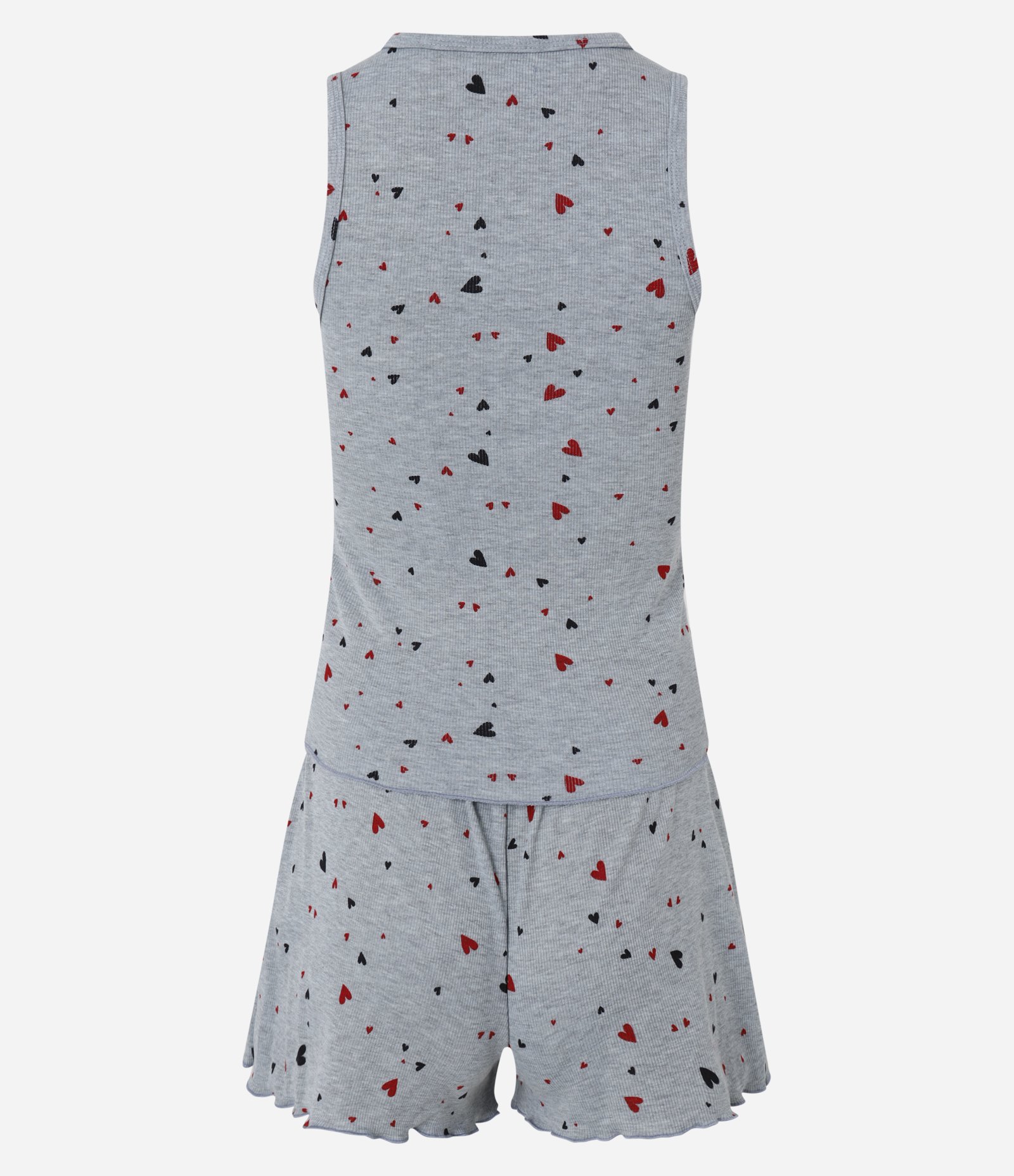 Pijama Short Doll em Ribana com Estampa de Corações Cinza 6