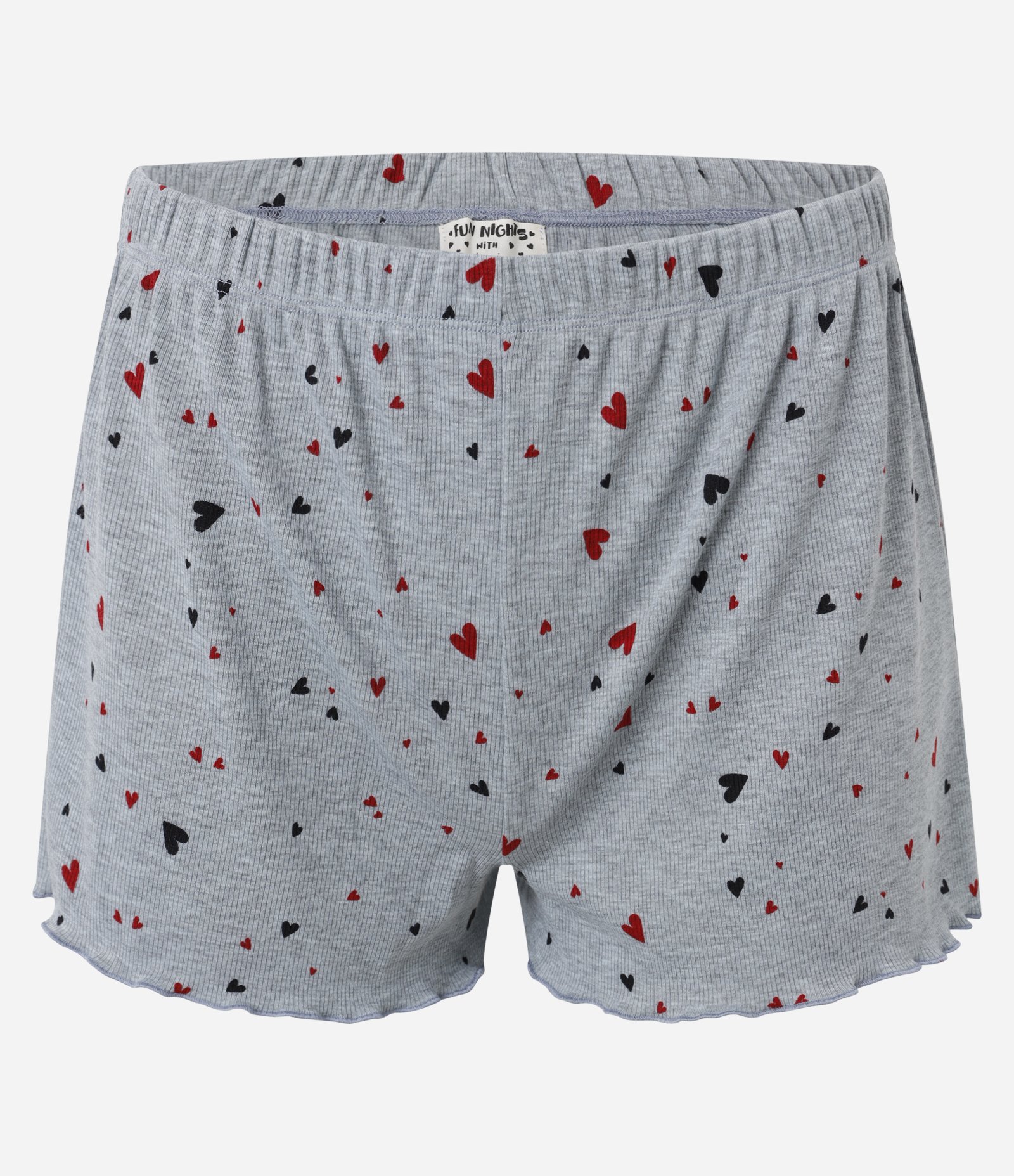 Pijama Short Doll em Ribana com Estampa de Corações Cinza 7