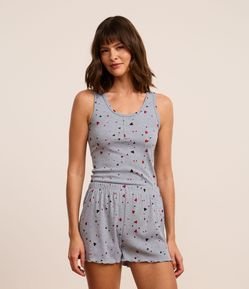 Pijama Short Doll em Ribana com Estampa de Corações