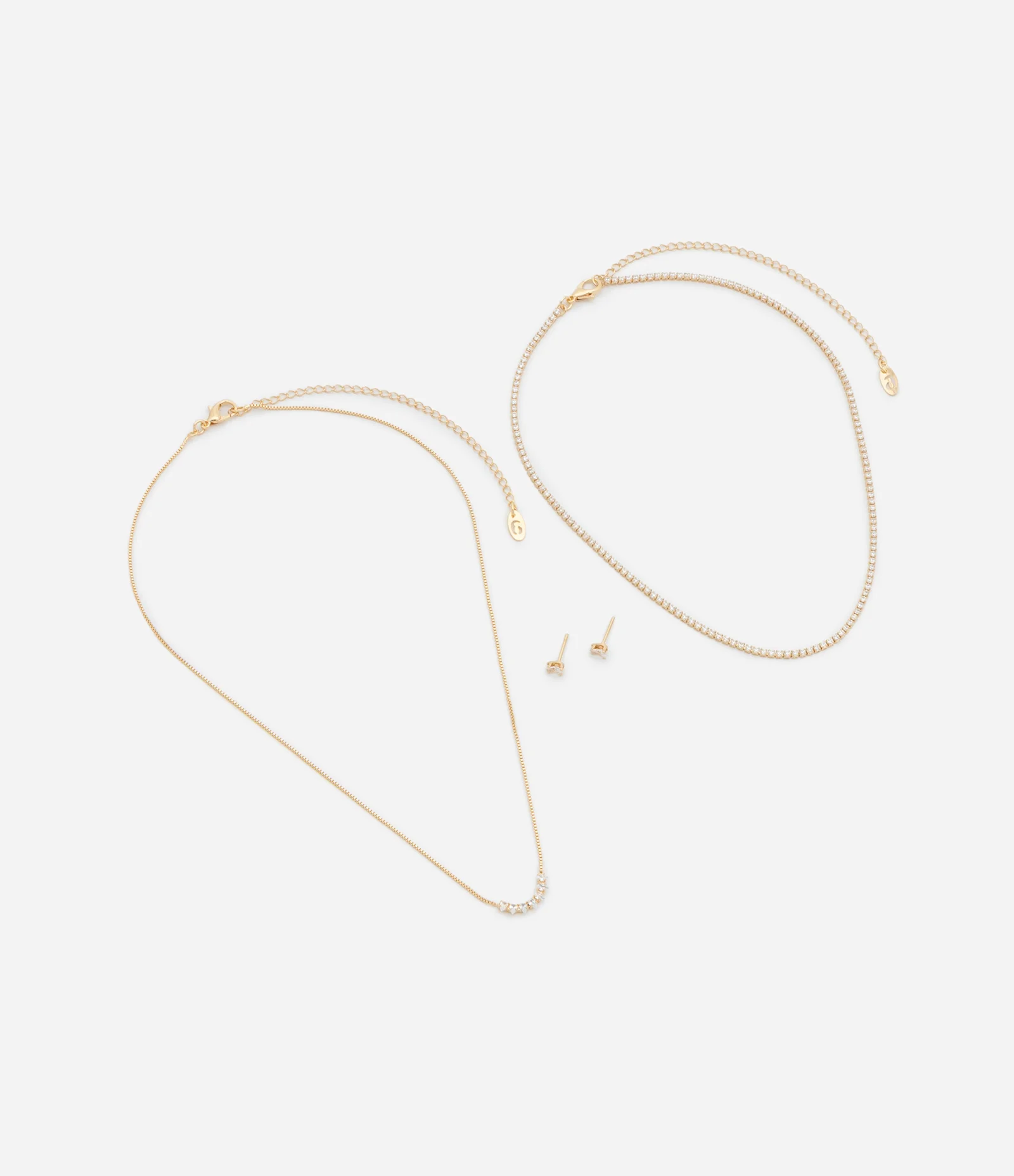 Conjunto de Colar Camadas e Brinco com Detalhes de Zircônia Dourado 2