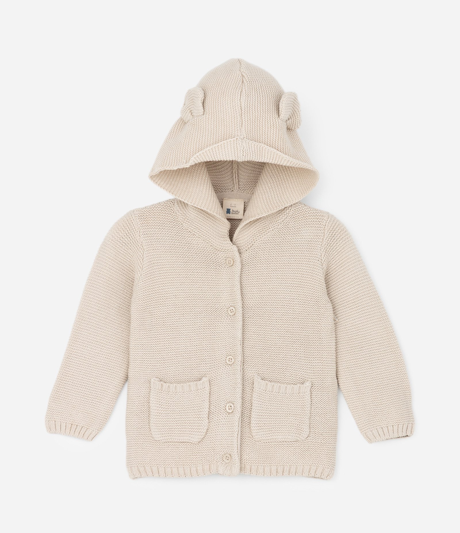 Cardigan Infantil em Algodão com Capuz de Orelhinhas - Tam 0 A 18 Meses Bege 1