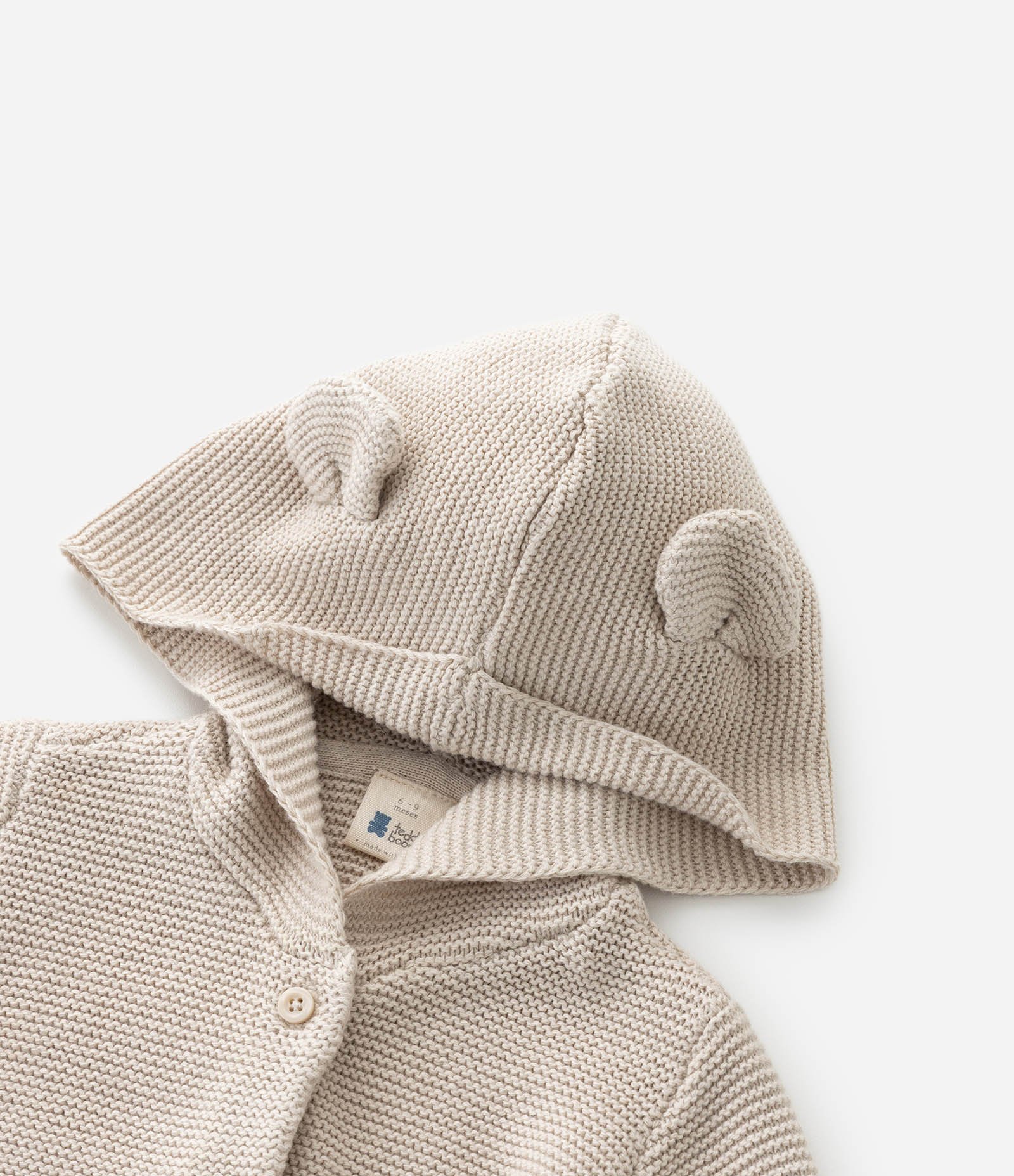 Cardigan Infantil em Algodão com Capuz de Orelhinhas - Tam 0 A 18 Meses Bege 6