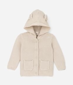 Cardigan Infantil em Algodão com Capuz de Orelhinhas - Tam 0 A 18 Meses