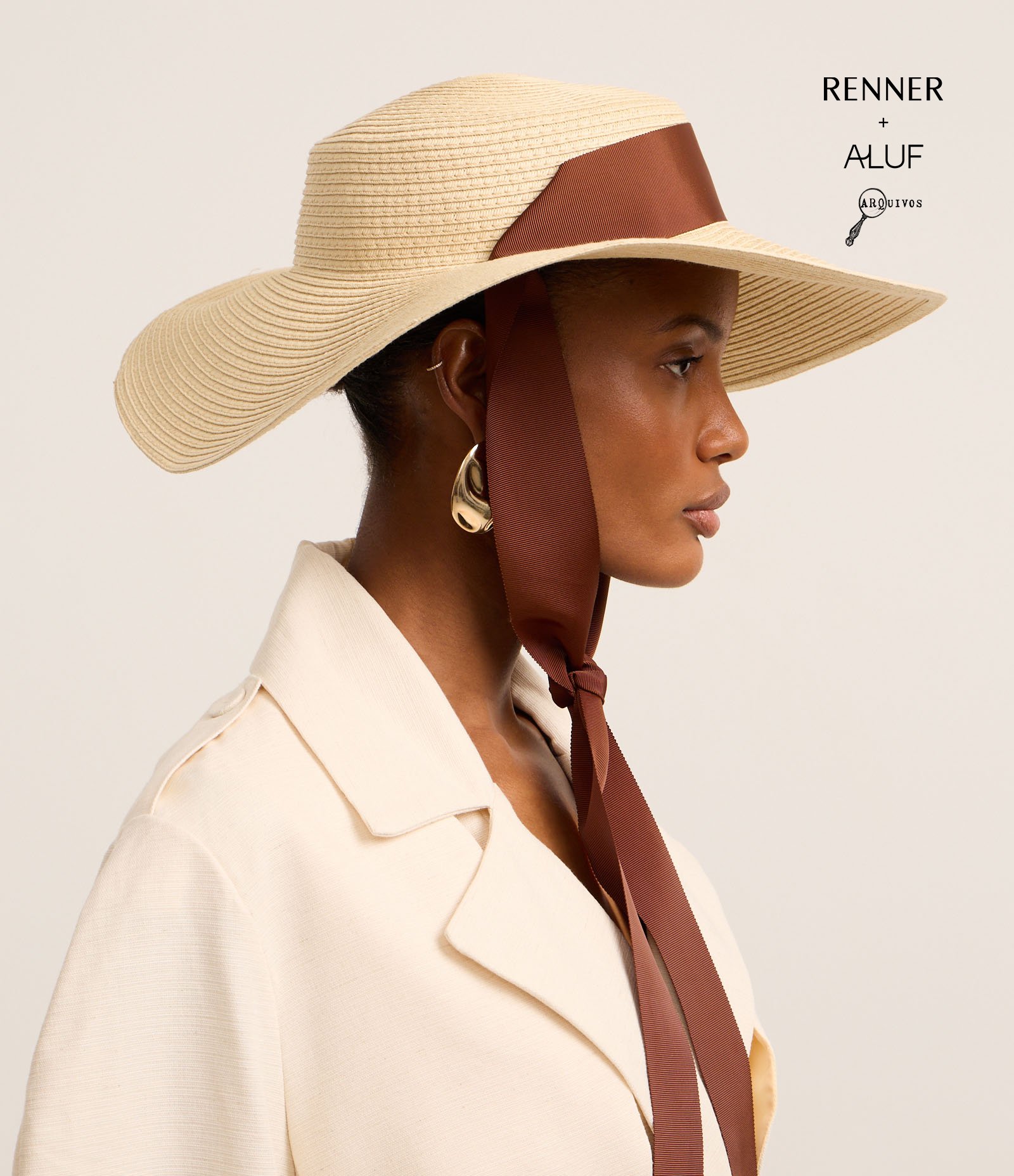 Chapéu de Praia com Aba Média e Faixa para Amarração Bege 1