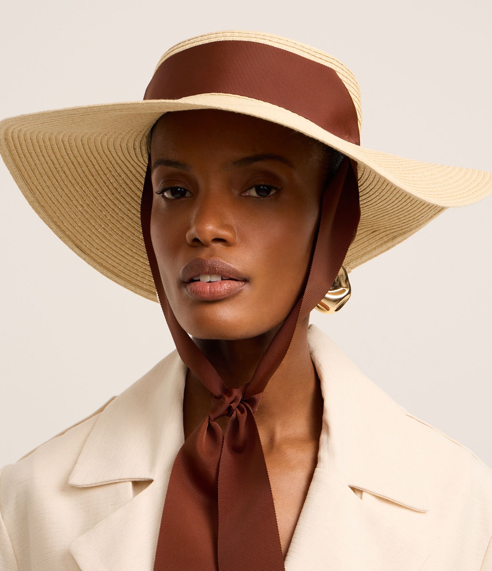 Chapéu de Praia com Aba Média e Faixa para Amarração Bege 7