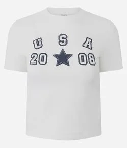 Blusa Baby Look em Algodão com Estampa USA