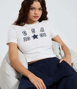 Blusa Baby Look em Algodão com Estampa USA
