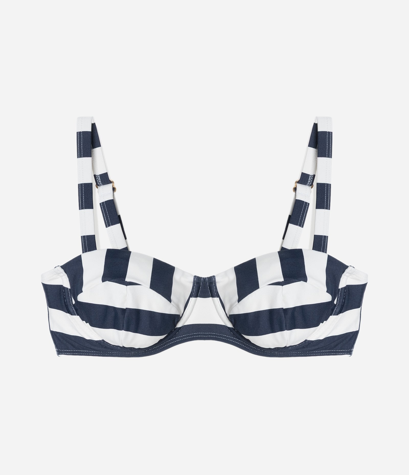Biquíni Top Meia Taça em Microfibra Listrada Azul Marinho/Branco 5