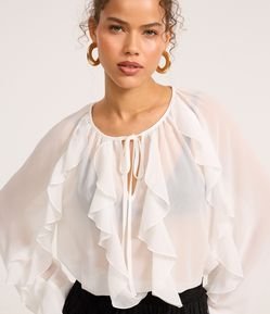 Blusa Bata Boho em Chiffon com Babados e Amarração