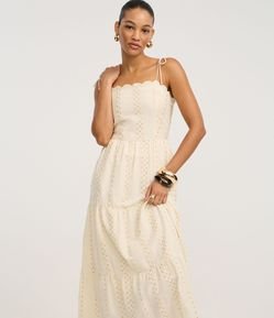 Vestido Evasê Midid em Voal com Bordado de Ramos e Lantejoulas