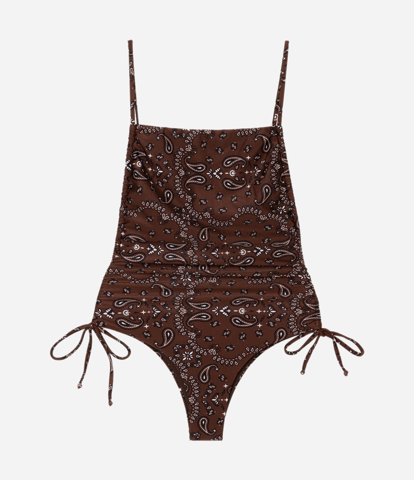 Maiô em Microfibra com Estampa Paisley e Decote Reto Marrom 4