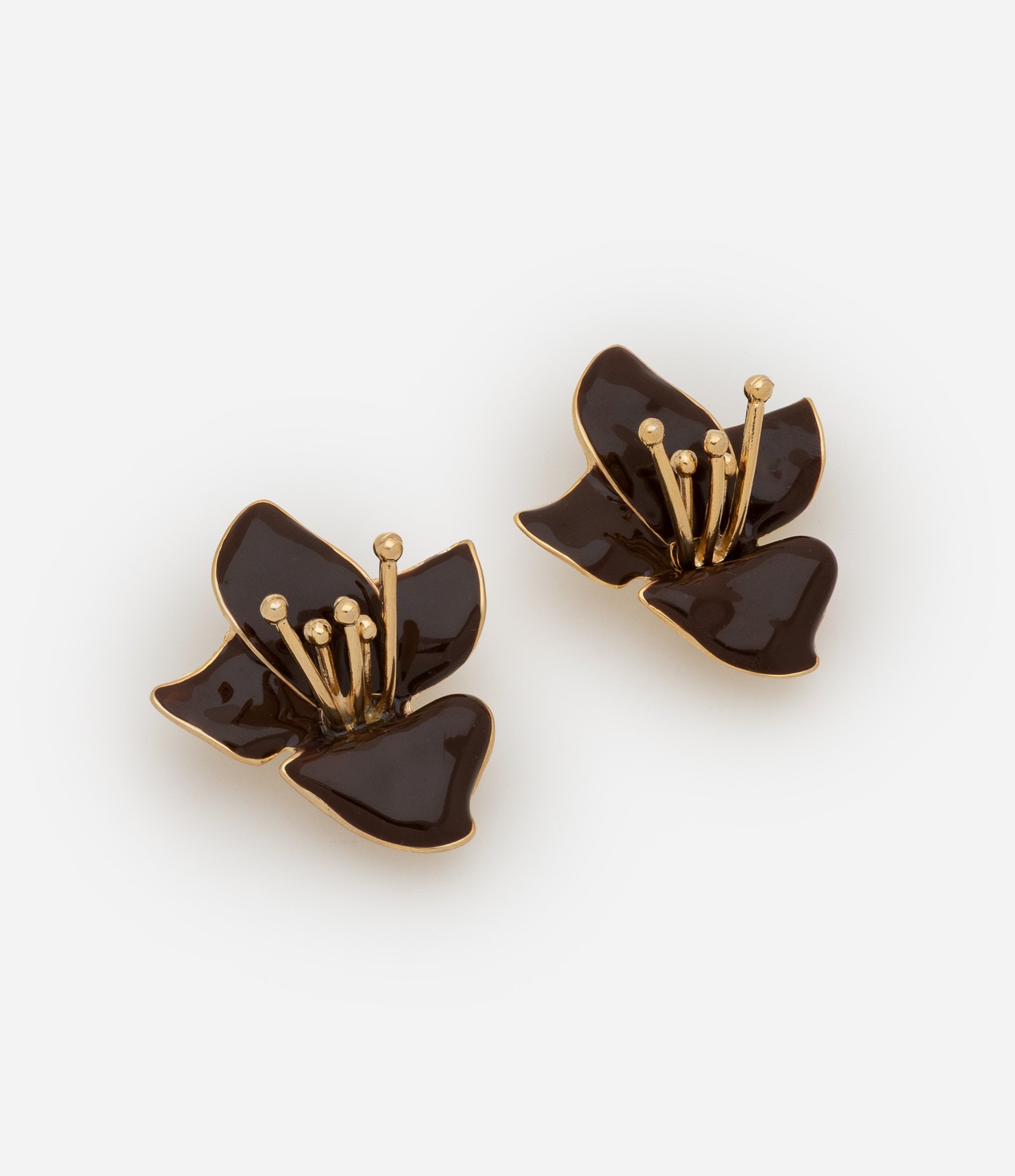 Brinco Botão em Metal Formato de Flor com Miolo Marrom 1