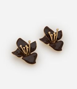 Brinco Botão em Metal Formato de Flor com Miolo