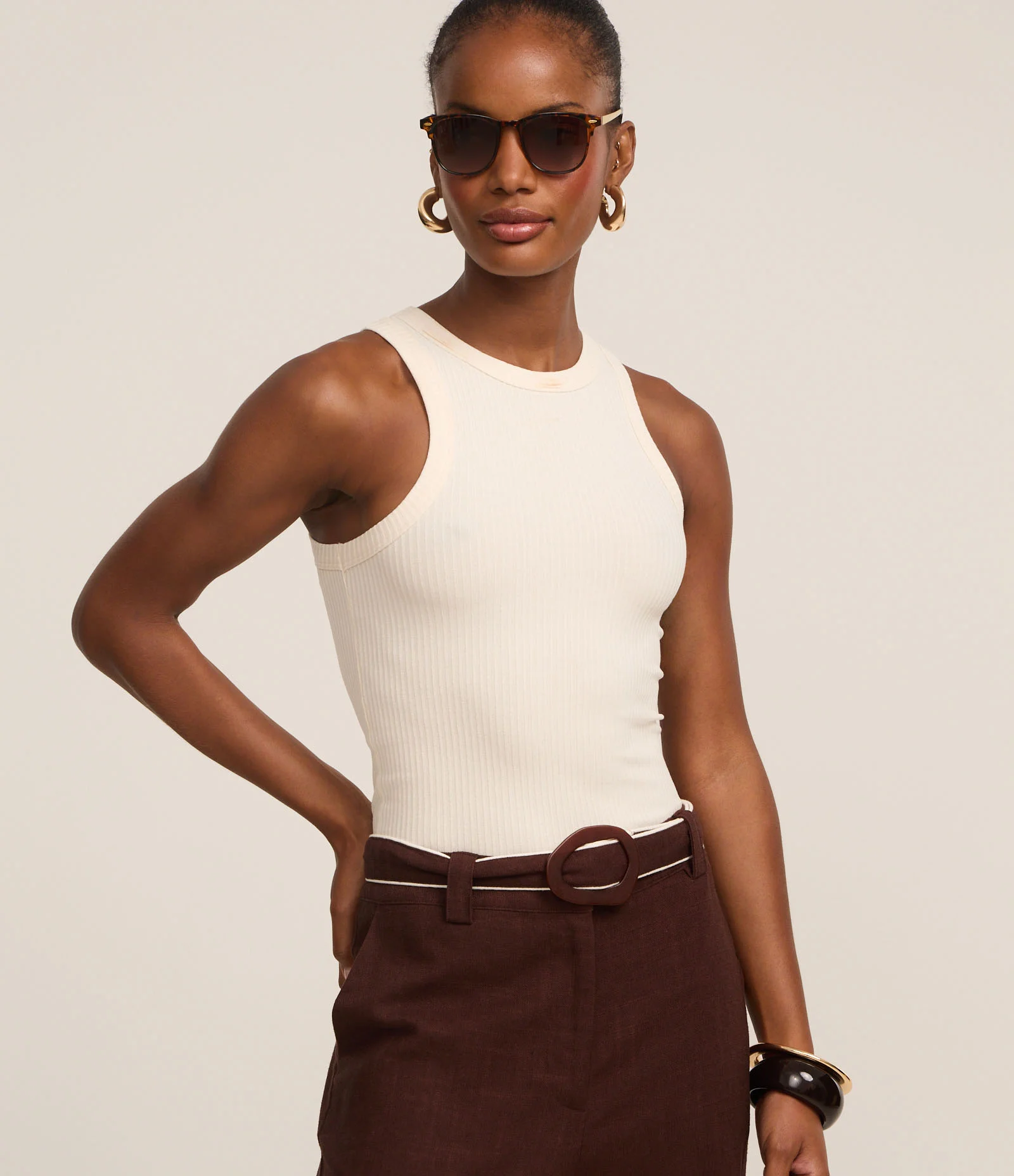 Blusa Regata em Ribana com Textura Canelada Off White 1