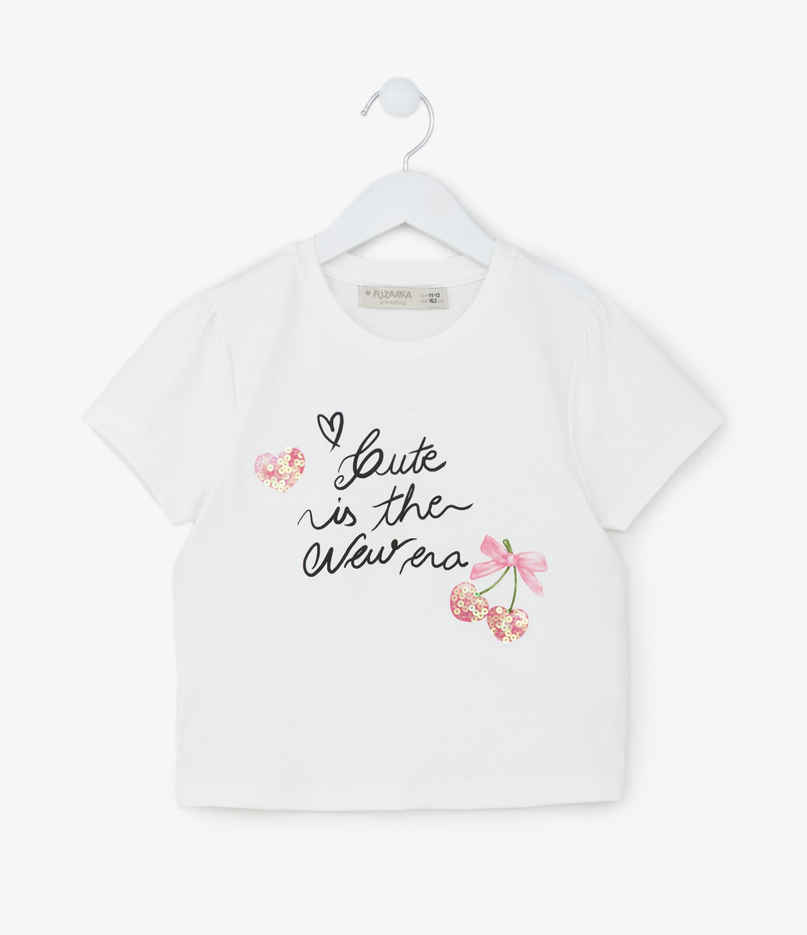 Blusa Infantil com Lettering e Bordado em Paetês - Tam 5 a 14 Anos Branco 1