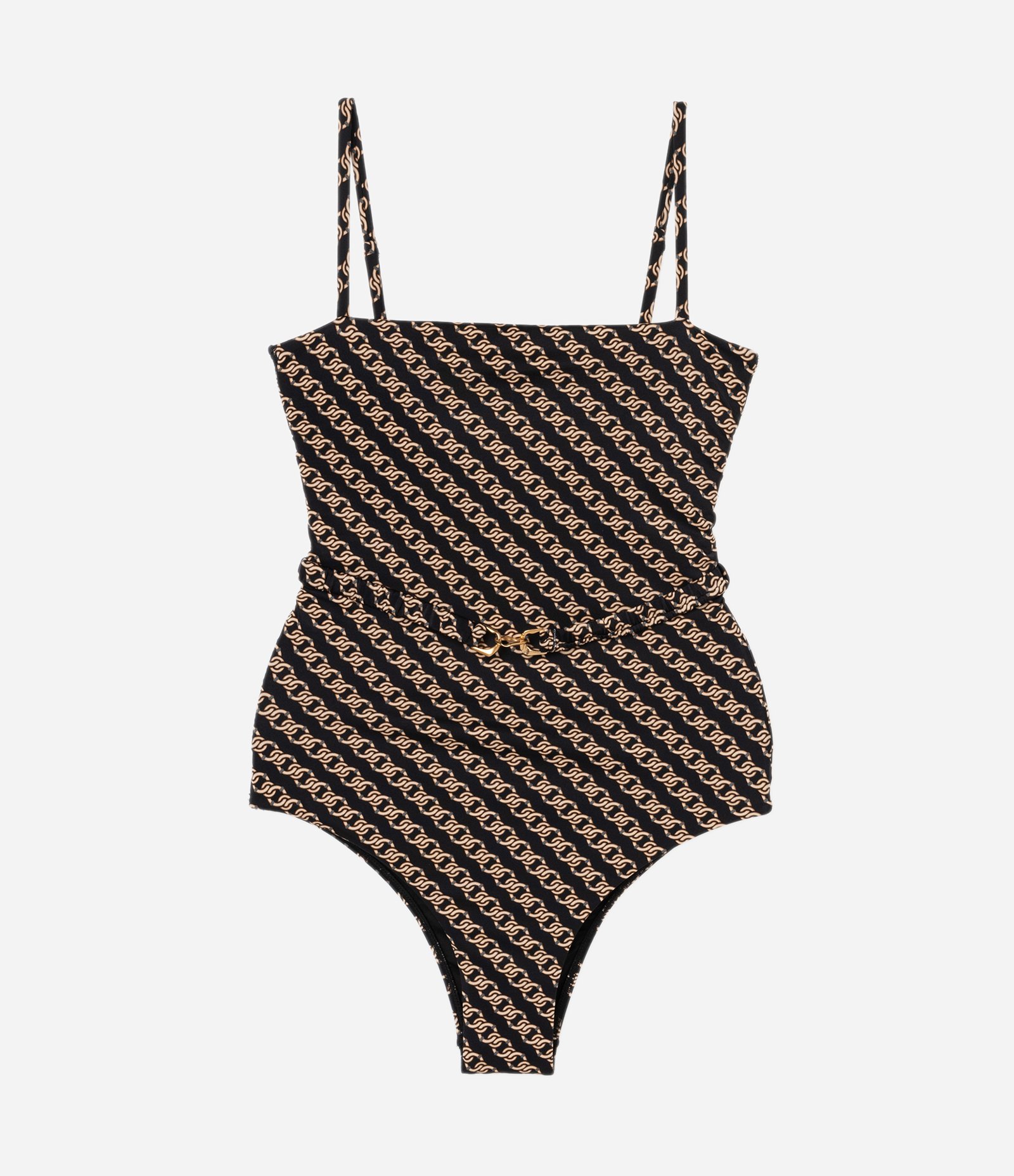 Maiô Reto em Microfibra com Estampa de Correntes e Cinto Preto 4