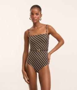 Maiô Reto em Microfibra com Estampa de Correntes e Cinto