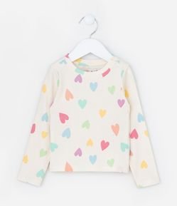 Blusa Infantil Canelada com Estampa de Corações - Tam  1 a 6 Anos