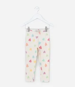 Calça Legging Infantil Canelada com Estampa Corações - Tam 1 a 6 Anos