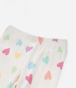 Calça Legging Infantil Canelada com Estampa Corações - Tam 1 a 6 Anos