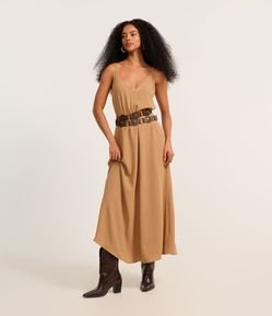 Vestido Long Midi em Crepe com Alcinhas