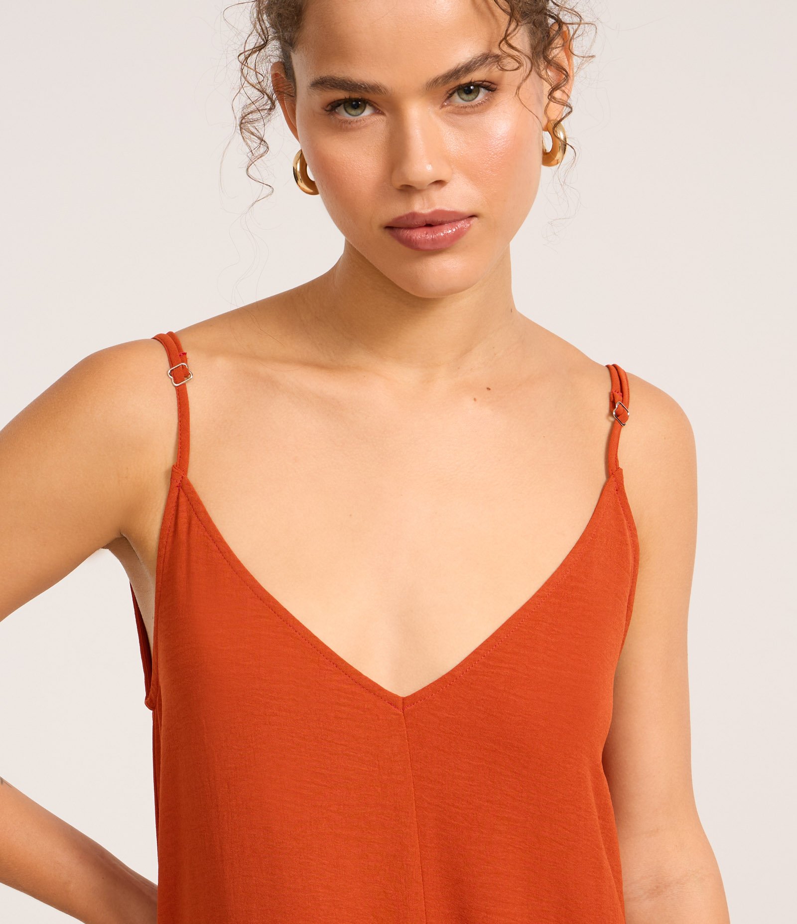 Vestido Long Midi em Crepe com Alcinhas Laranja 3