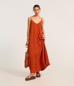 Vestido Long Midi em Crepe com Alcinhas