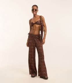 Saída de Praia Calça em Viscolinho com Estampa Paisley e Amarração na Cintura