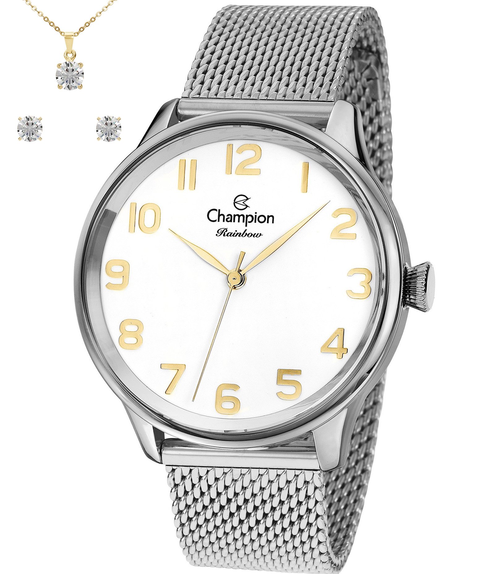 Kit Relógio Analógico Feminino Champion Prata 3