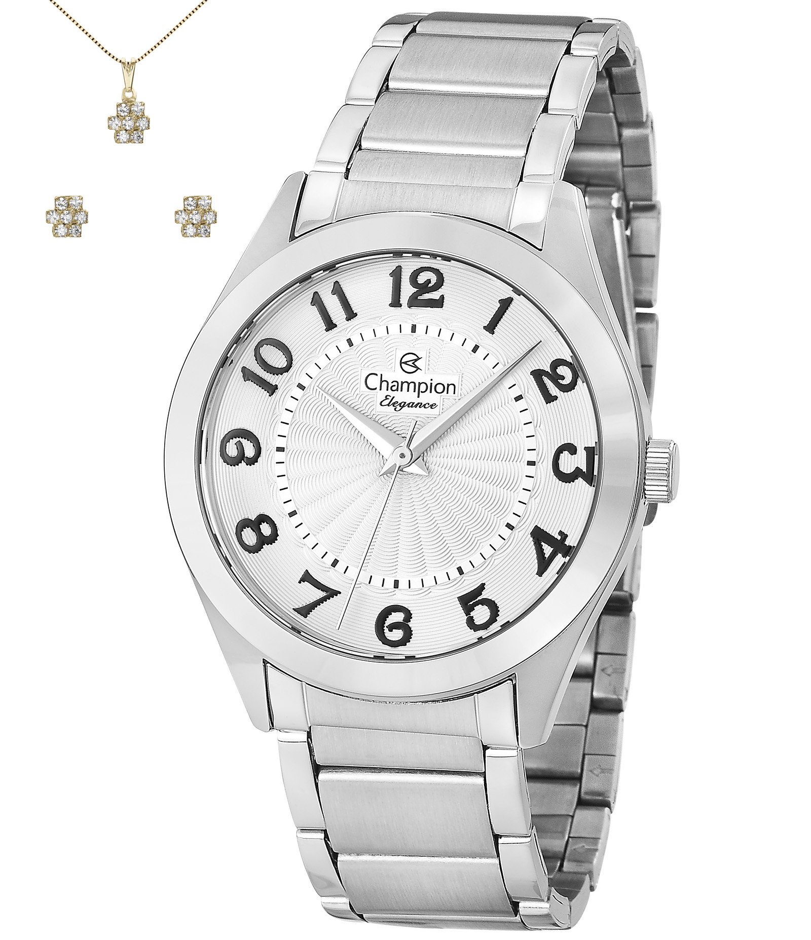 Kit Relógio Analógico Feminino Champion Prata 3
