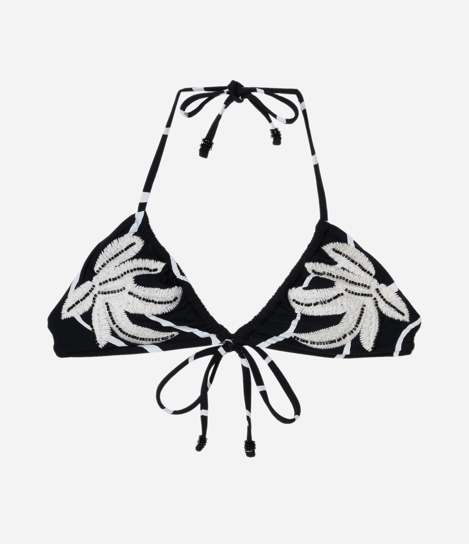 Biquíni Top Cortininha em Microfibra com Bordado de Folhagem Bicolor Preto/Branco 4
