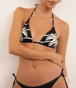 Biquíni Top Cortininha em Microfibra com Bordado de Folhagem Bicolor