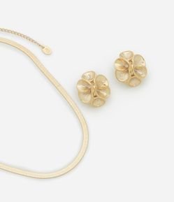 Conjunto Colar Fita Italiana e Brinco Flor com Pétalas Cone