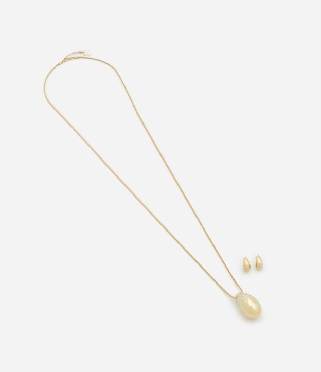 Conjunto de Colar Alongado com Pingente Gota e Brinco