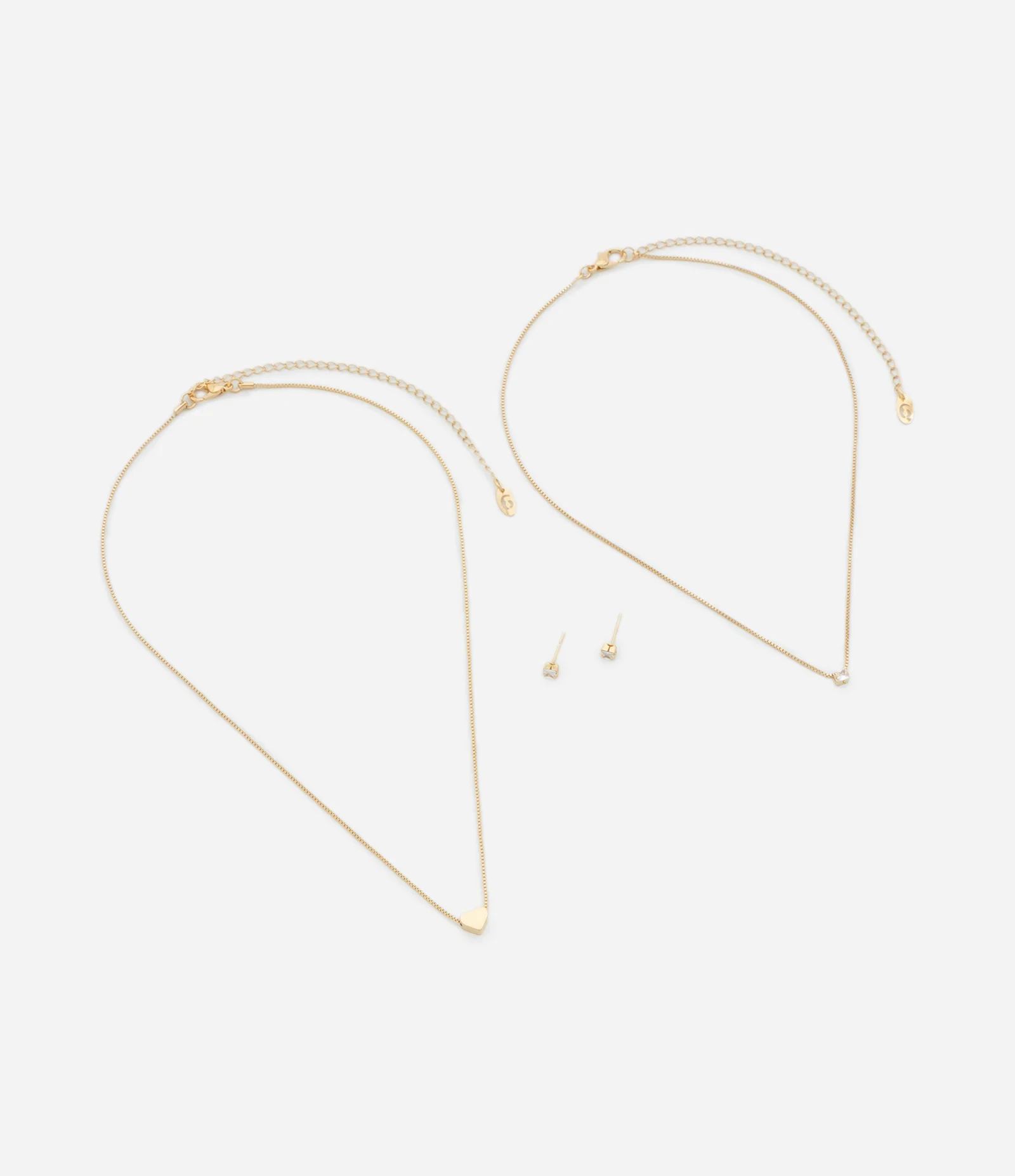 Conjunto de Colar Camadas com Pingente de Coração e Brinco Ponto de Luz Dourado 2