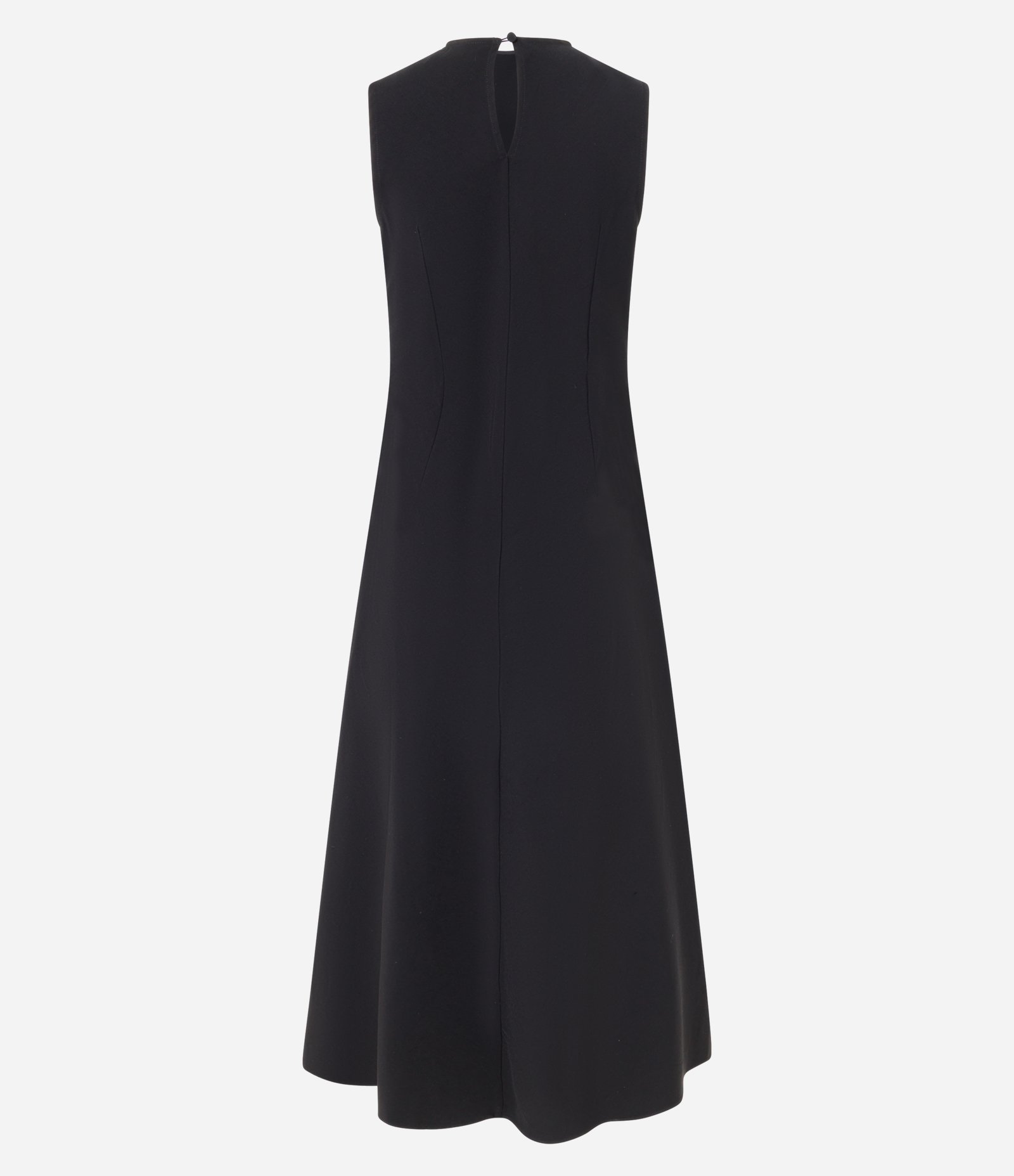 Vestido Evasê Longo em Bengaline com Franzidos e Pences Preto 8