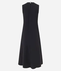 Vestido Evasê Longo em Bengaline com Franzidos e Pences