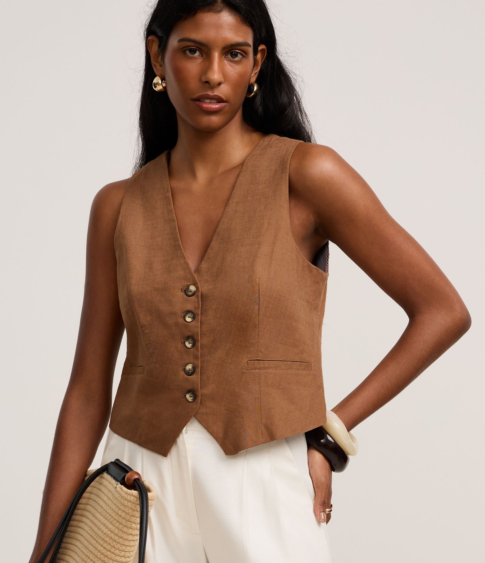 Colete Slim em Viscolinho com Botões Matizados 1