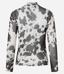 Blusa em Tule com Gola Alta com Estampa Vaquinha