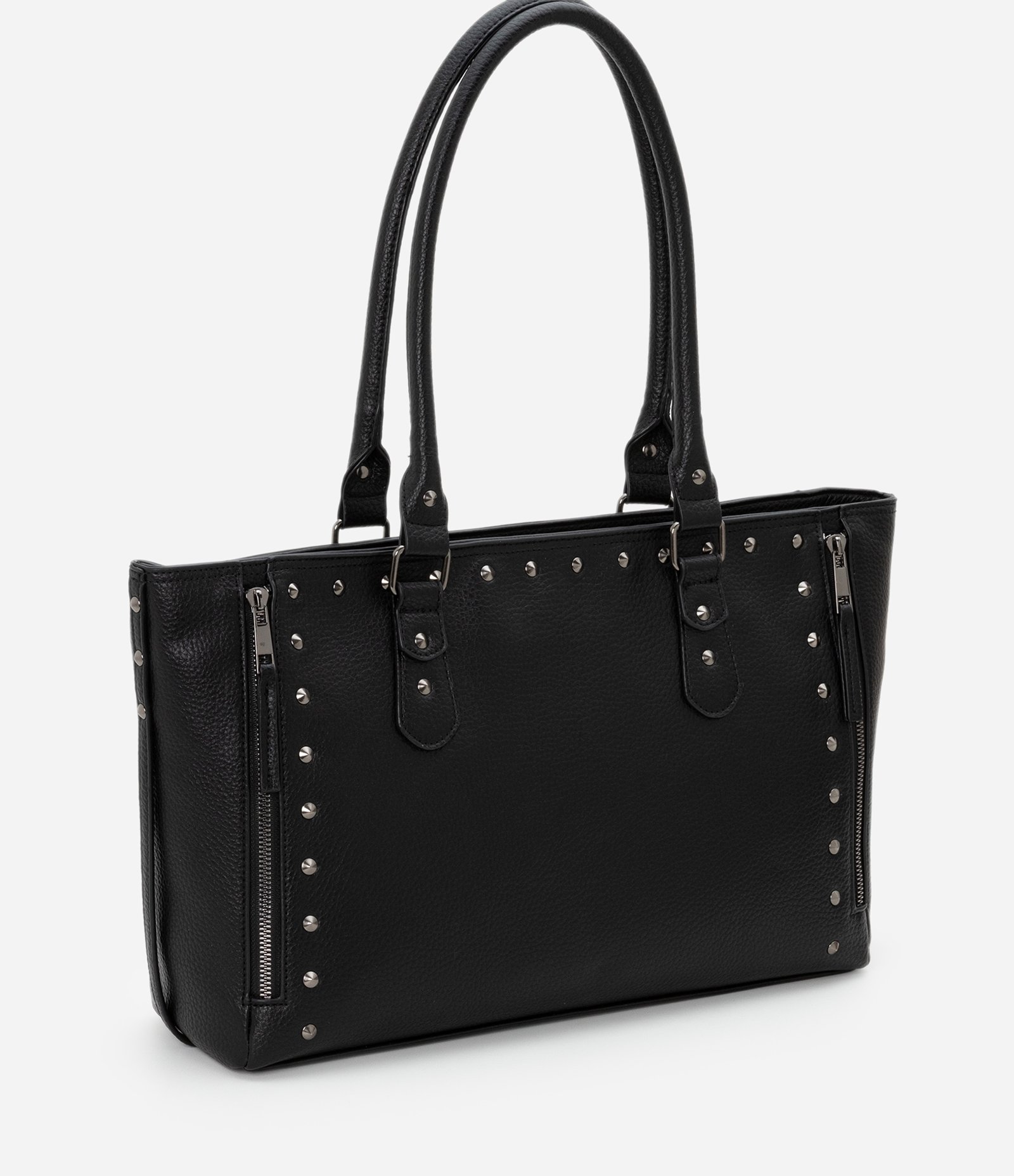 Bolsa Satchel Grande com Spikes e Metais Preto 2