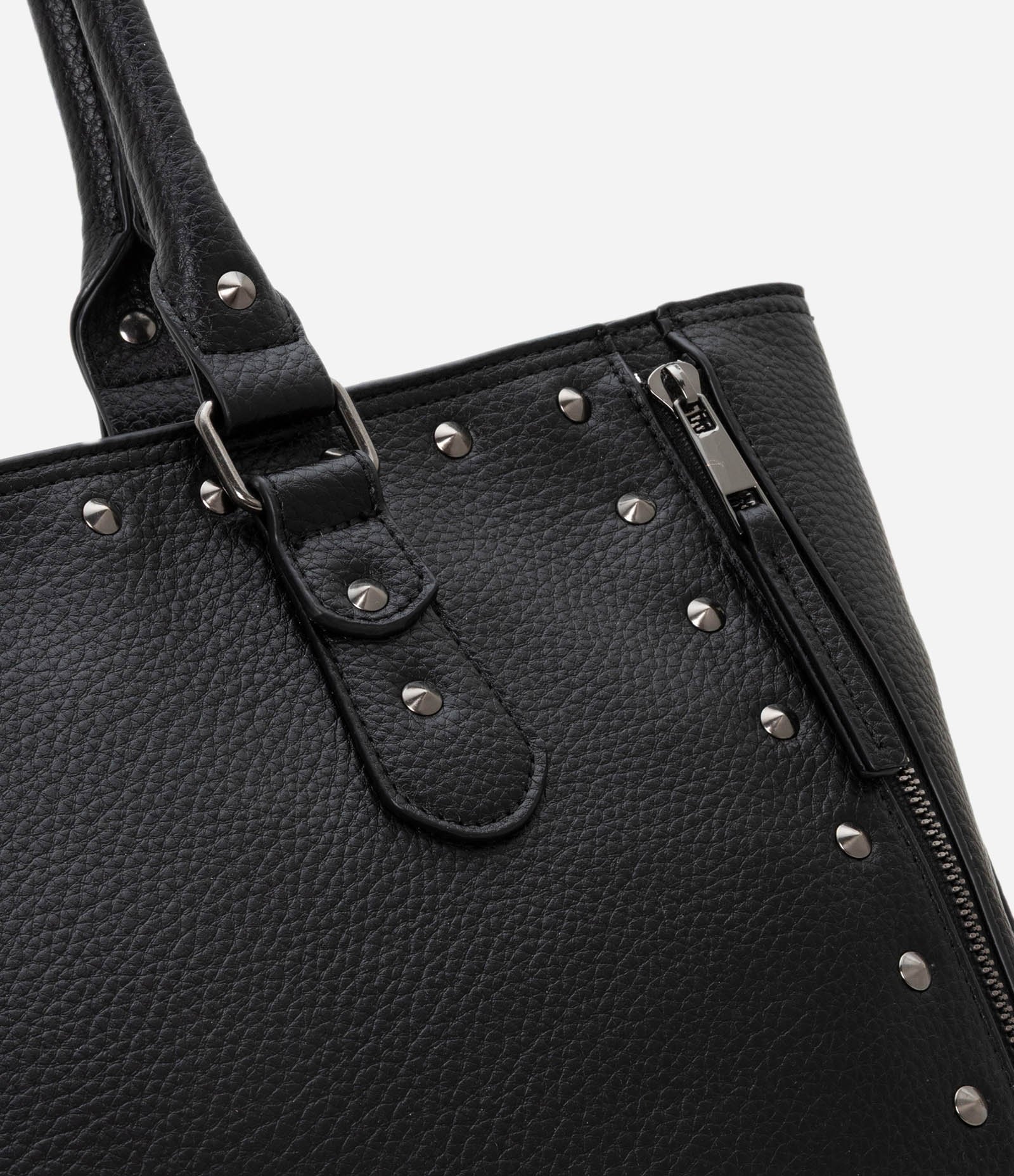 Bolsa Satchel Grande com Spikes e Metais Preto 5