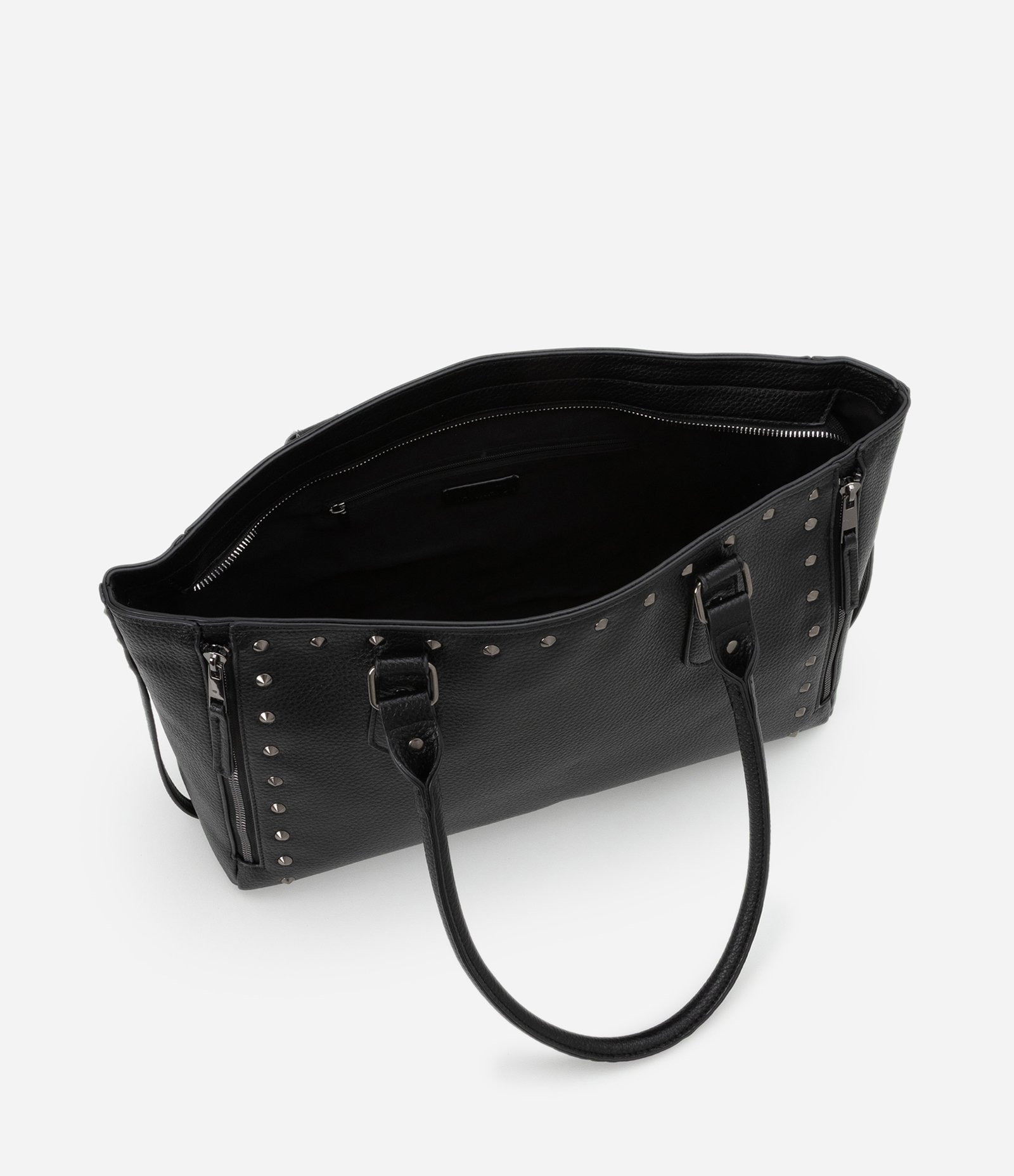 Bolsa Satchel Grande com Spikes e Metais Preto 6