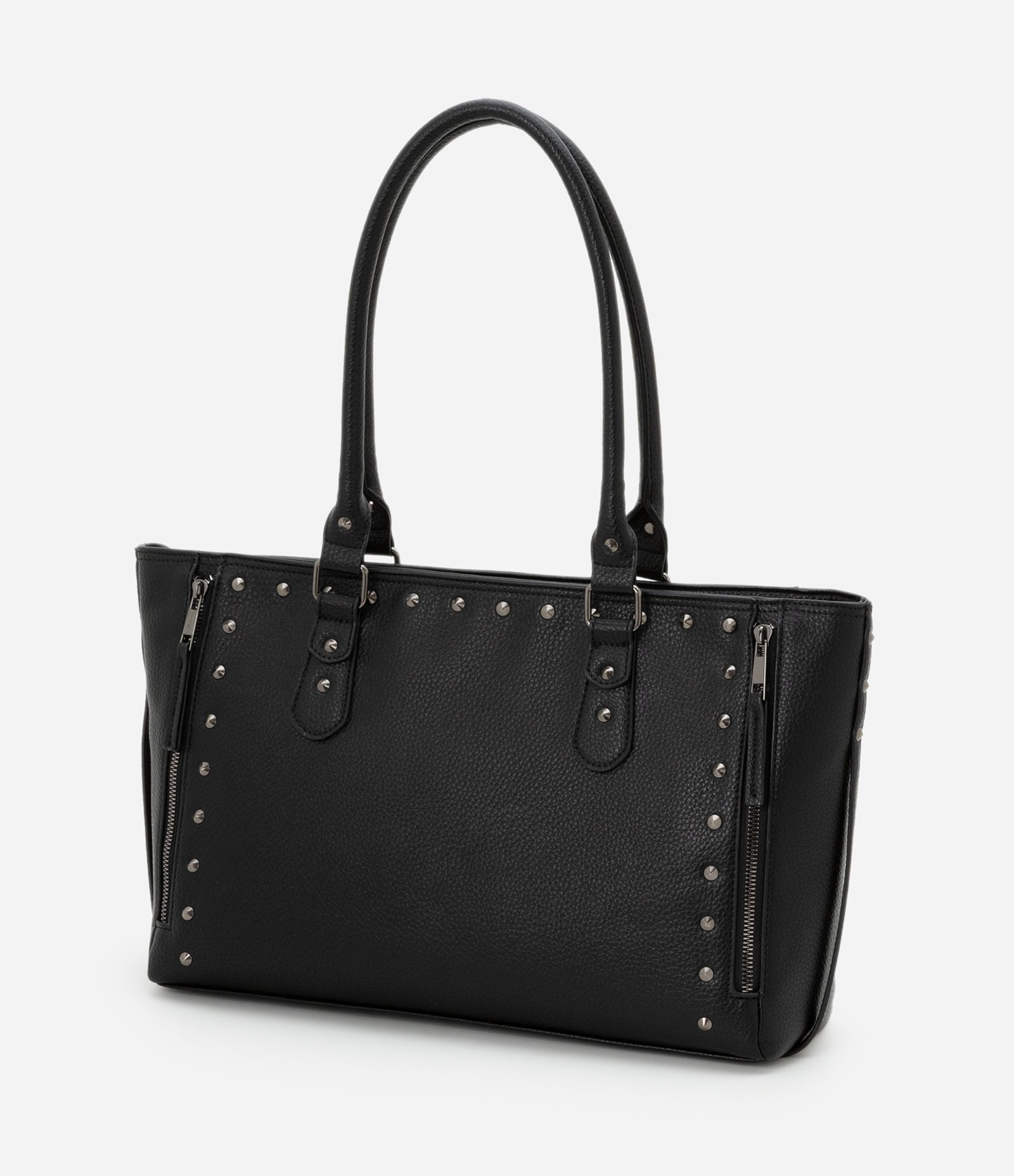 Bolsa Satchel Grande com Spikes e Metais Preto 7