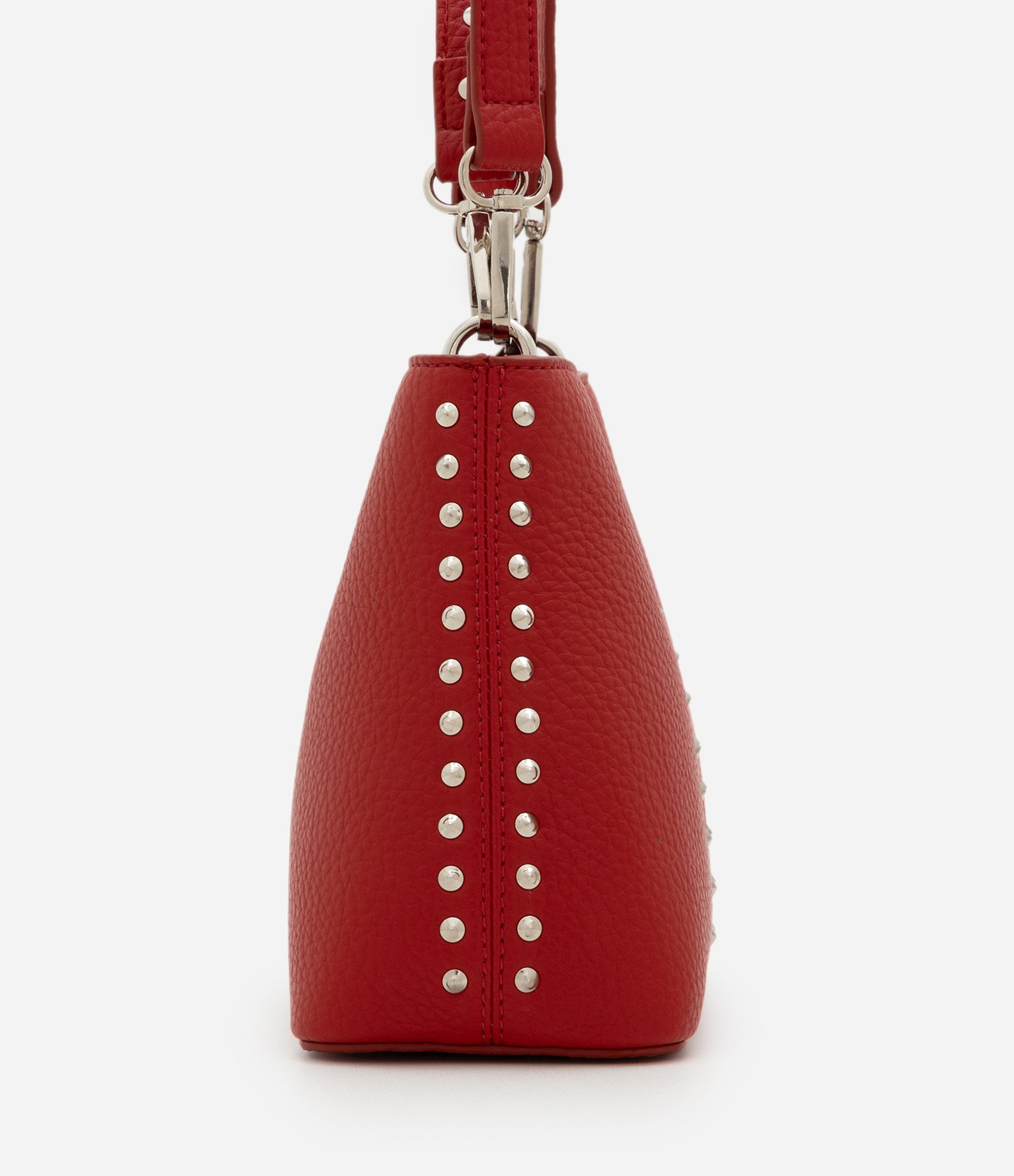 Bolsa Bucket Pequena com Detalhes de Spikes e Metais Vermelho 3