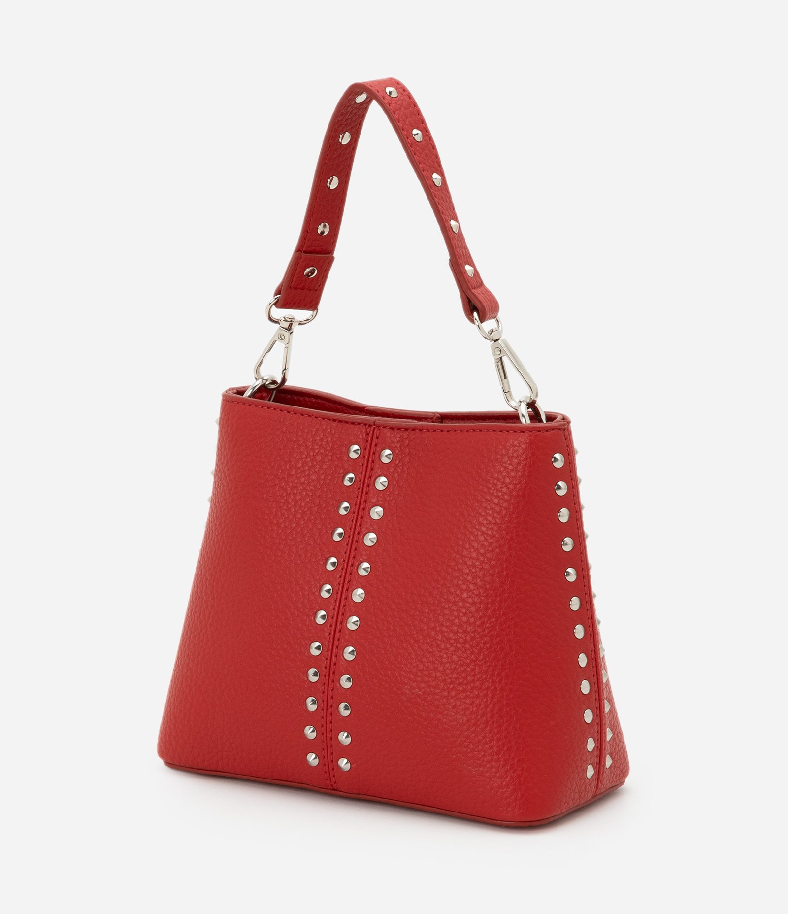 Bolsa Bucket Pequena com Detalhes de Spikes e Metais Vermelho 4