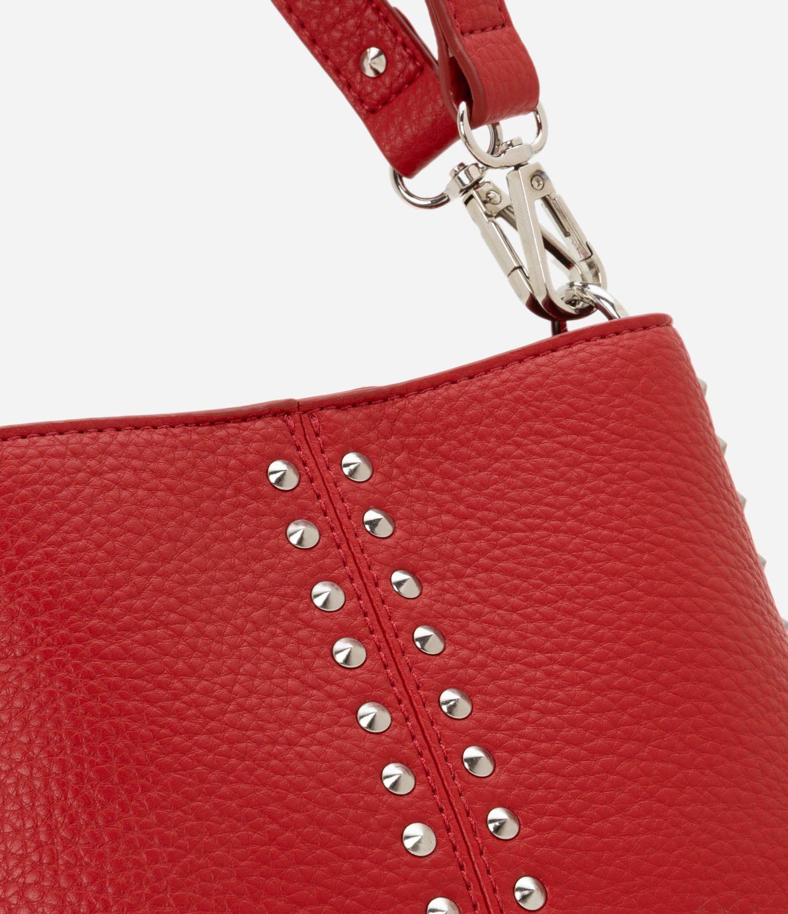 Bolsa Bucket Pequena com Detalhes de Spikes e Metais Vermelho 5
