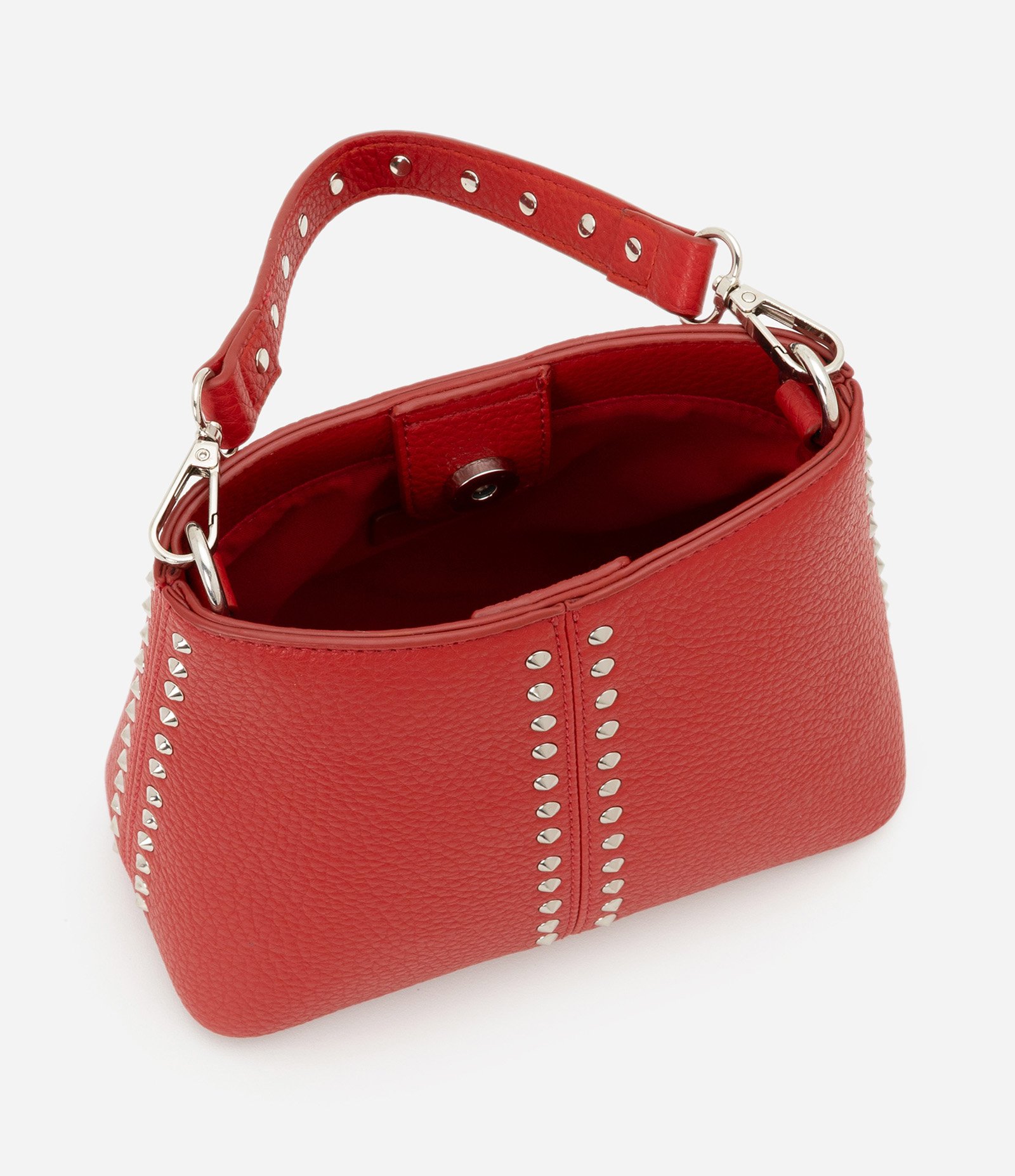 Bolsa Bucket Pequena com Detalhes de Spikes e Metais Vermelho 7