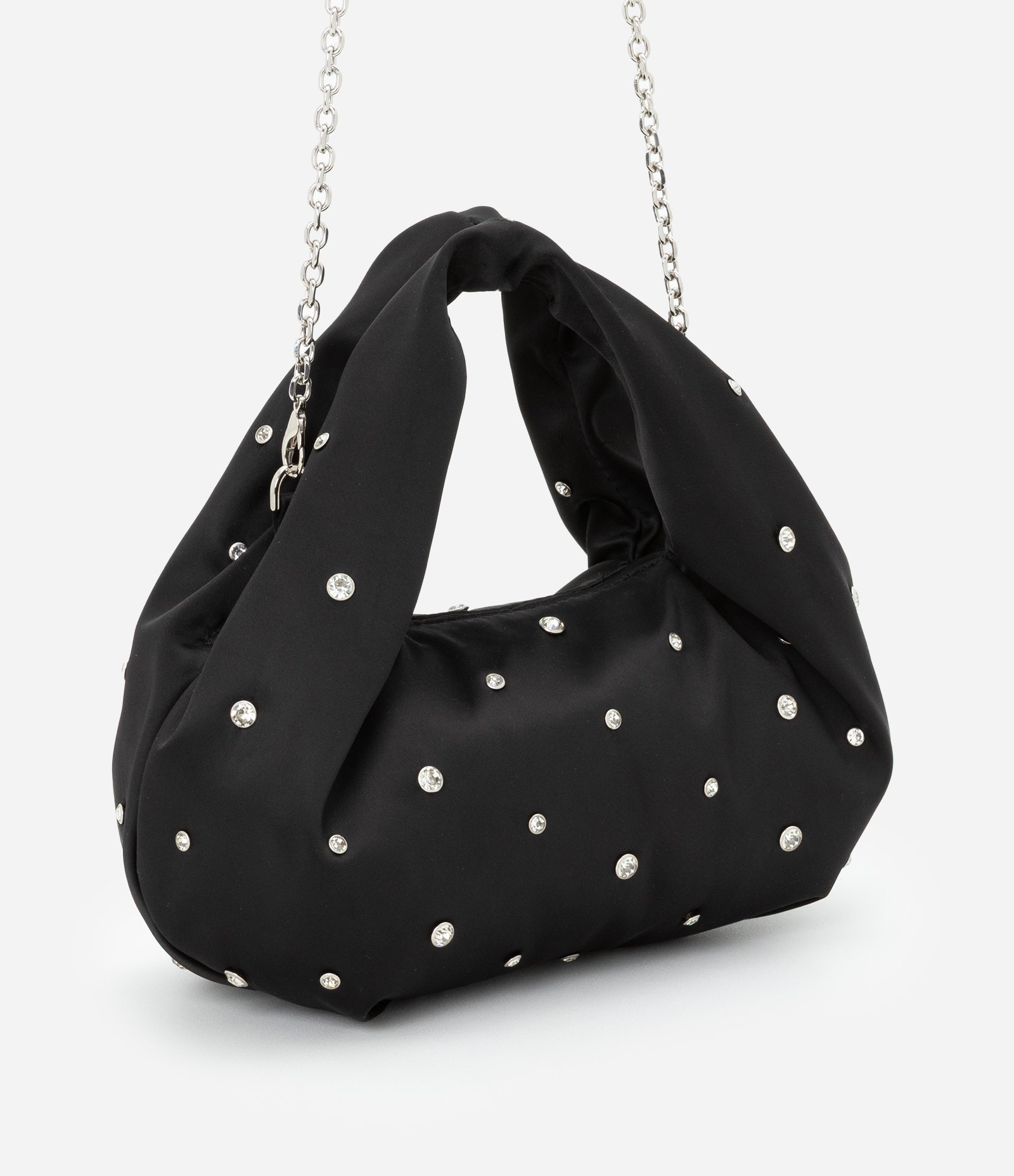 Bolsa Mini Hobo com Alça Corrente Transversal e Strass Preto 2