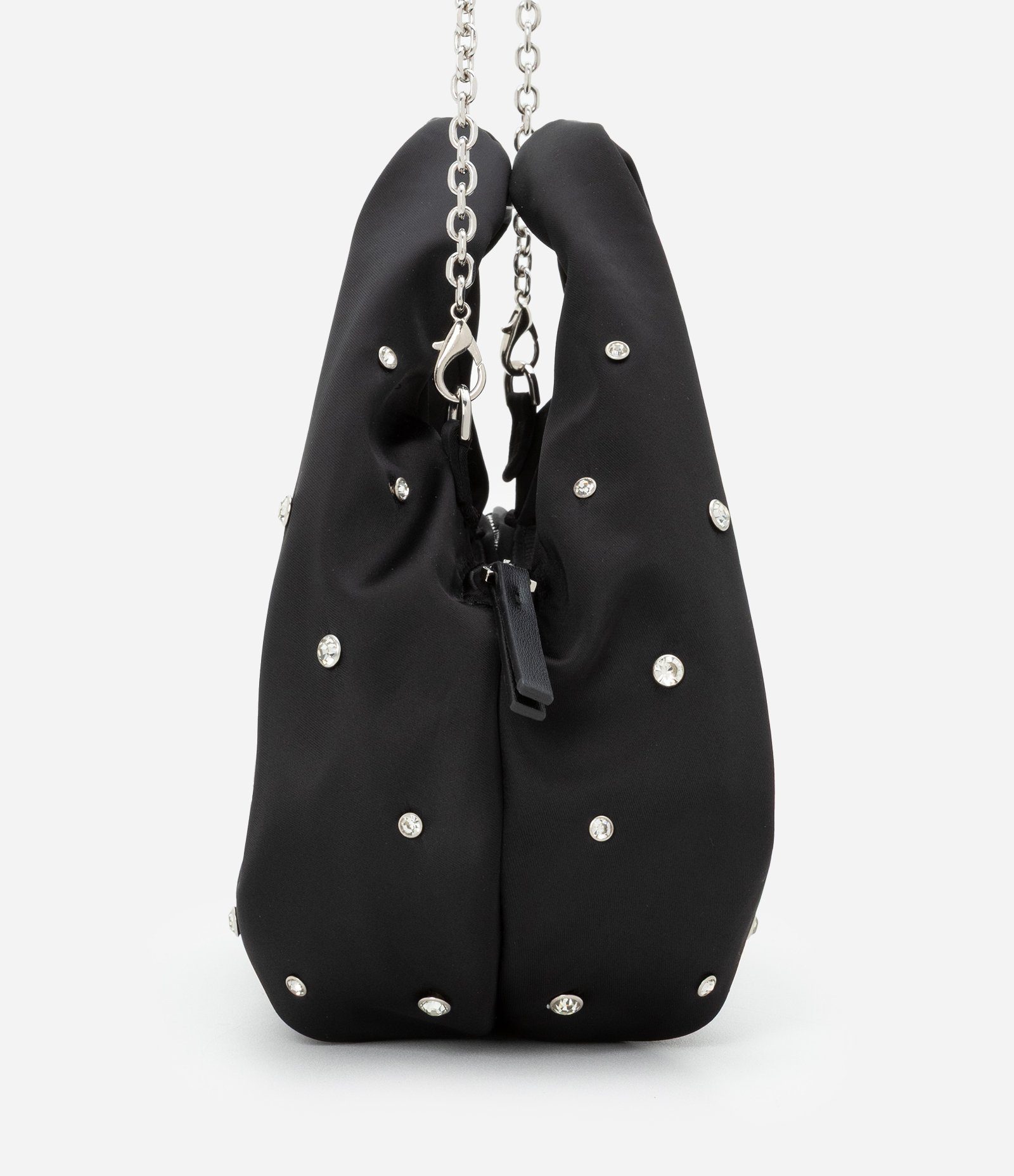 Bolsa Mini Hobo com Alça Corrente Transversal e Strass Preto 3